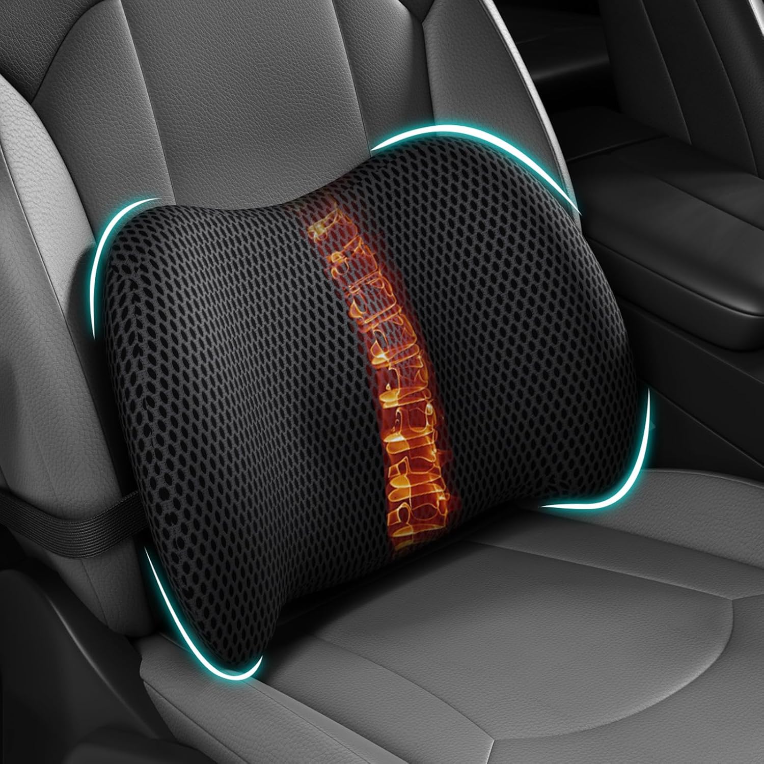 Posture Corrector Back - オフィスチェアとカーシート用のエルゴノミック腰椎サポート枕、姿勢サポートのための調節可能なストラップ付き快適な背もたれクッション