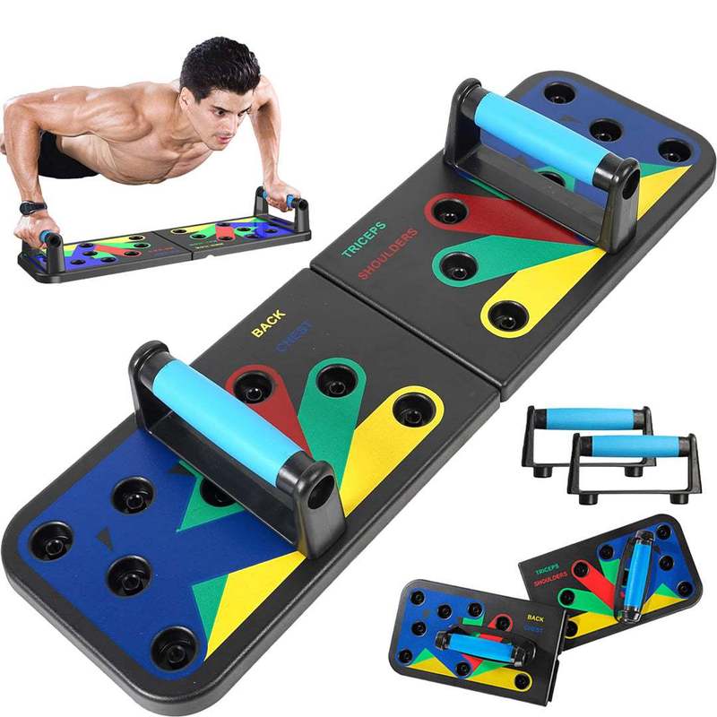 Push Up Board - ポータブル折りたたみ式プッシュアップボード – 胸部、肩、背中、上腕三頭筋のホームワークアウト用の色分けされたプッシュアップトレーナー