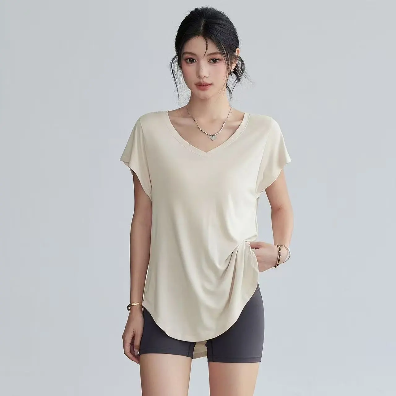 Yoga Fitness Training - 女性用スリムフィットラウンドネックヨガTシャツ半袖ストレッチフィットネストレーニングトップエクササイズランニングヨガヴィンテージクロップトップ