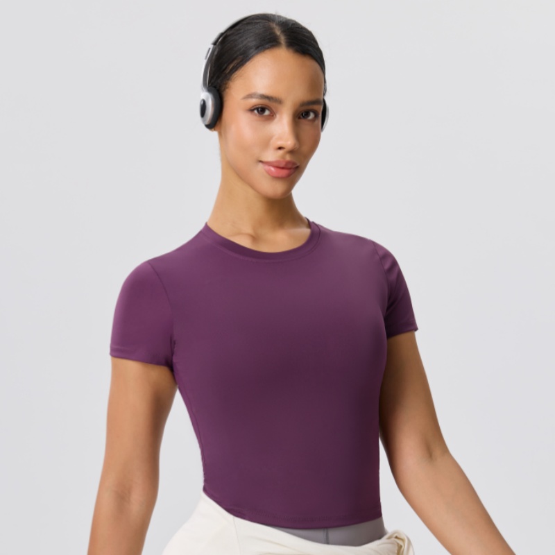 無地スリムカジュアルヨガTシャツ、ジムスポーツランニングシャ - Yoga Fitness Training のレビューと価格