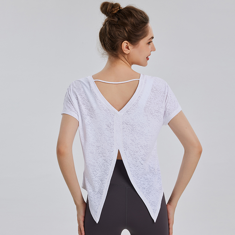 女性用ヨガTシャツ ルーズスポーツ半袖 スプリットバックトッ - Yoga Fitness Training のレビューと価格