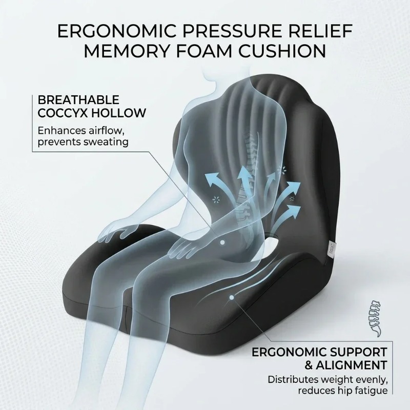 尾骨用シートクッション、メモリーフォーム、人間工学に基づいた - Posture Corrector Back のレビューと価格