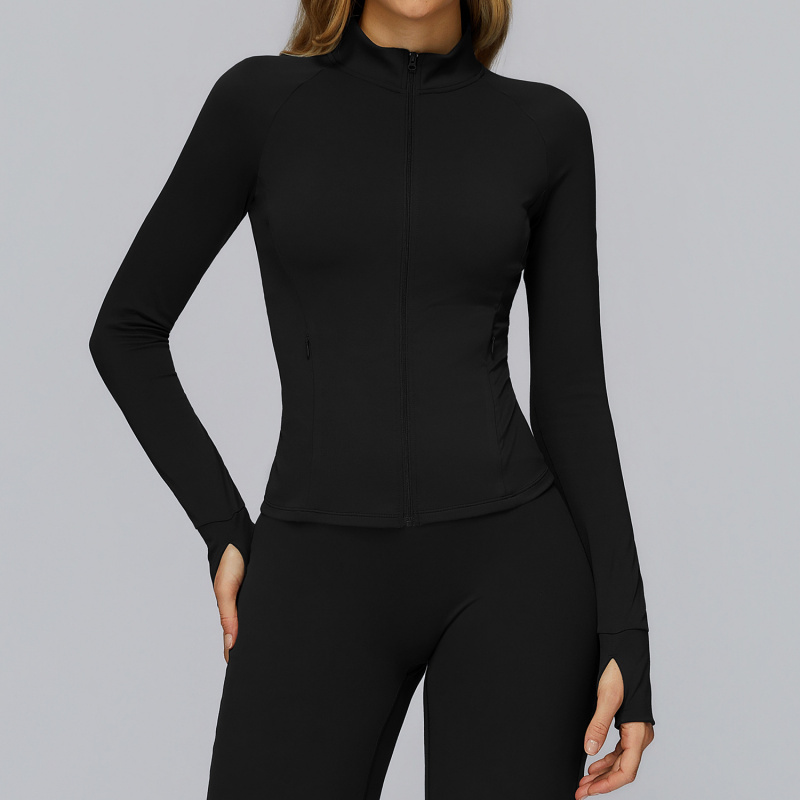 春のヨガ服女性用ハイネック長袖屋外ジッパースタンドアップカラ - Yoga Fitness Training のレビューと価格